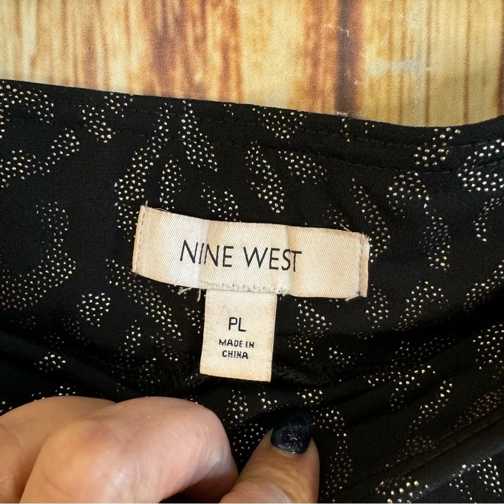 Nine West Black Silver Leopard Print Wide Leg Elegant Pants Women’s Size PL